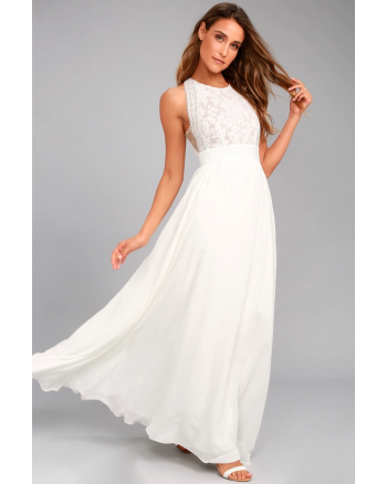 Forever and Always White Lace Maxi Dress